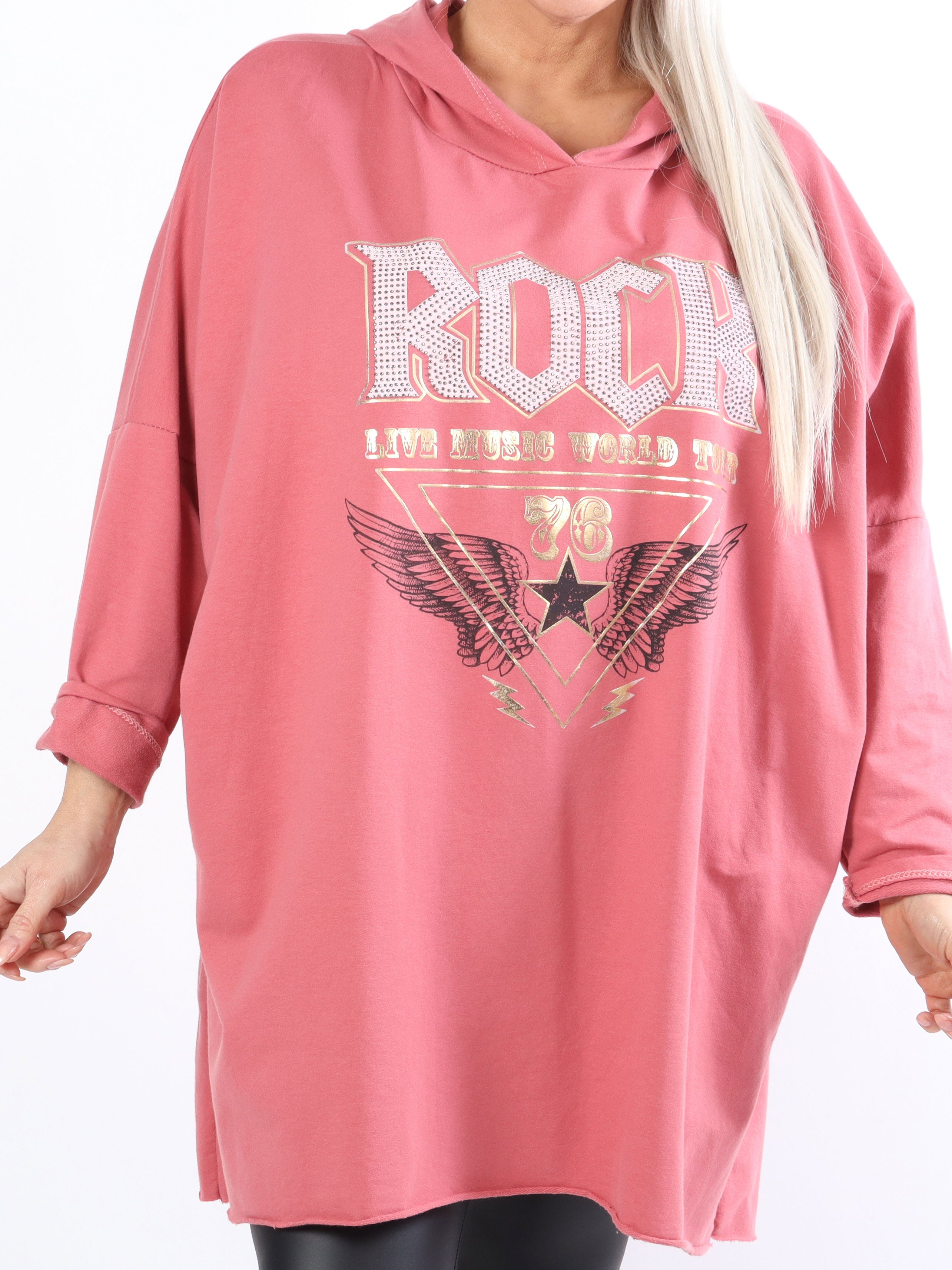 Rock - Cool plus size kjole med hætte og tekst